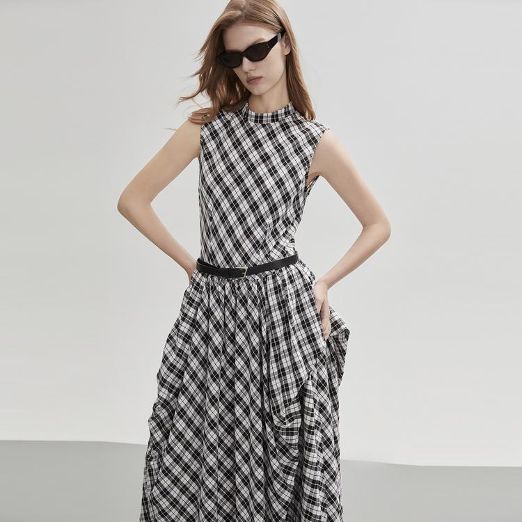 ELLE French Plaid Fashion Comfortable Versatile Cami Maxi Dress Women dresses EL51410
