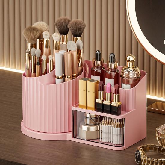 Cosmetic Storage Box 360 Makeup Organizer Holder Transparent Drawer with Brush Degree Rotating Large Vertical Pattern