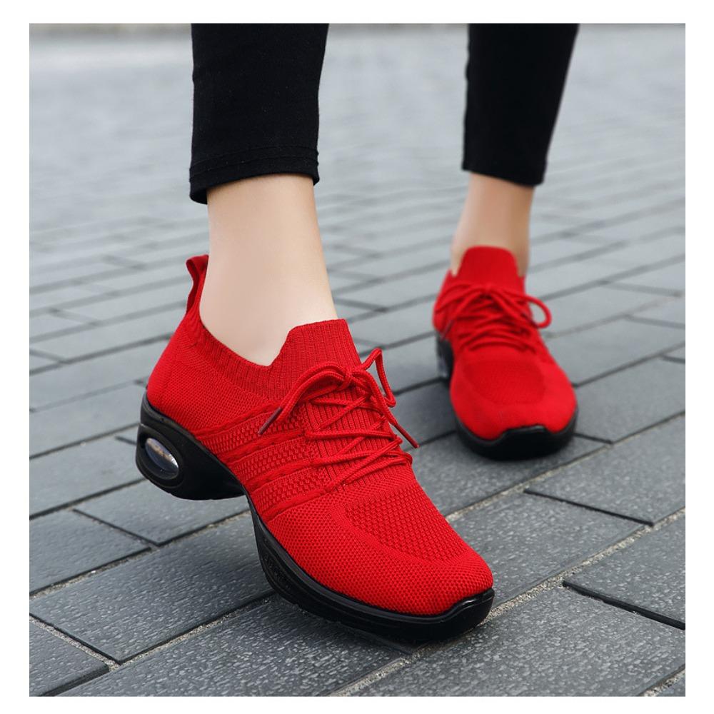 JMXD Women Shoes Flyknit Platform Dance Sneakers Air Cushion Casual Shoes Fashion Height Increasing Comfortable Trendy Walking Trainers