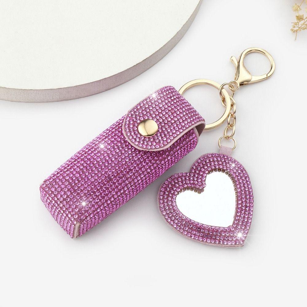 Portable Lipstick Organizer Keychain Bling Rhinestone Lipstick Holder  Girls