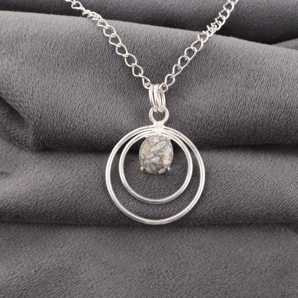 Bijoux en Pierre Précieuse Turquoise Cuivre Éthiopien, Pendentif Fait Main, Pendentif en Argent Sterling Massif 925 Cadeau Pour Elle
