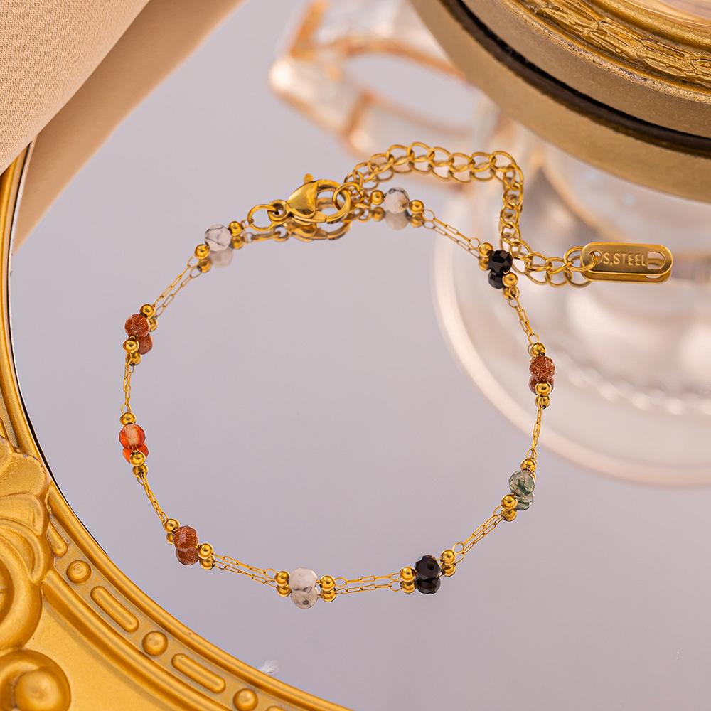 

Cute Colorful Beads Stainless Steel Chain Necklace Bracelets for Women Girls Gold Color Jewelry Sets Accessories Gifts