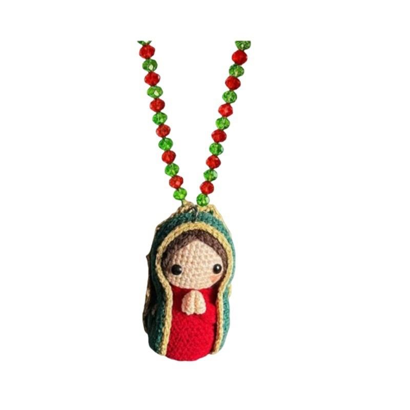Marys Statue Car Interior Decoration,Virgin Marys Crochet Charm Religious Figurines Hanging Decors Spiritual Blessing Gift
