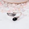 Adjustable Black Onyx Feather Ring | Silver Plated Boho Wrap Jewelry | Protection Stone Gift for Her