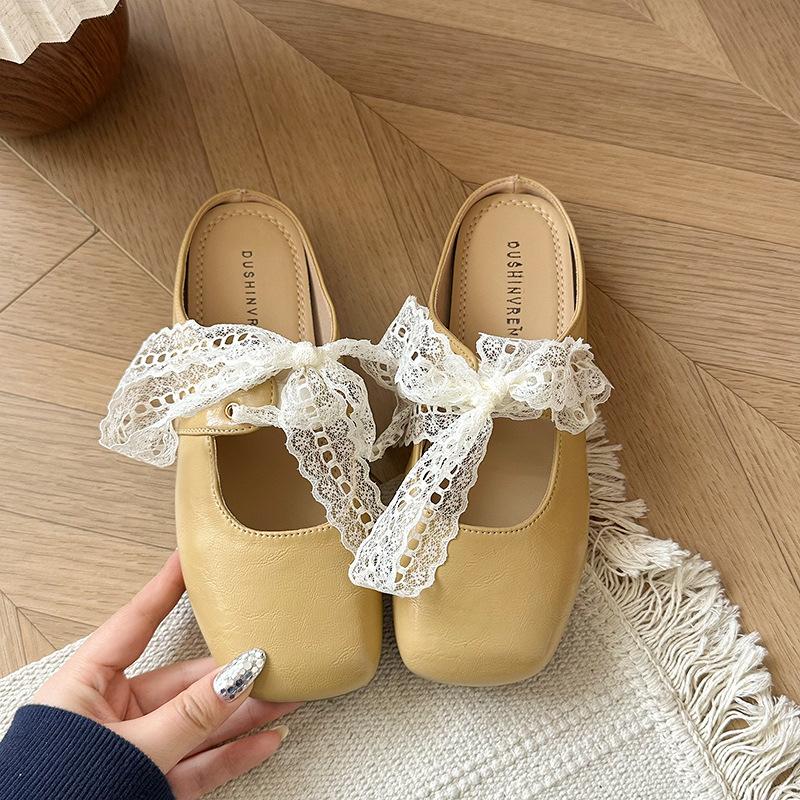 

2025 лето новый темперамент Мэри Джейн сумка голова тапочки женские корейская версия нежный фея плоский бант женская обувь 40