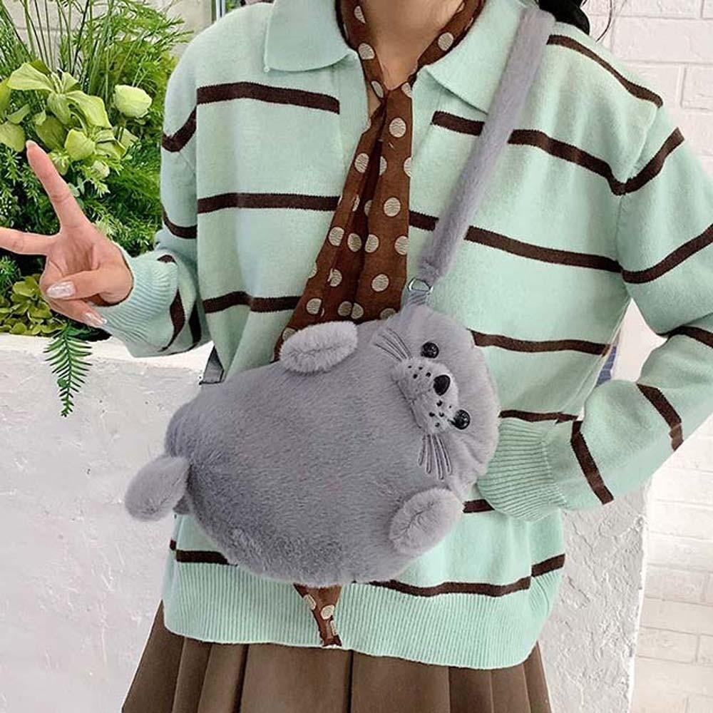 Creative Cute Seal Shoulder Pouch Adorable Adjustable Straps Cartoon Seal Handbag Soft PP Cotton Crossbody Bag Gifts