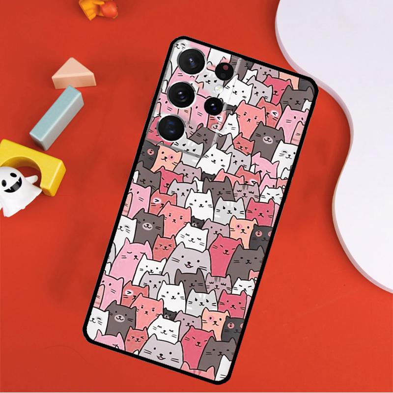 Cute Cat Pattern Kitten Phone Case For Samsung Galaxy S25 Ultra S24 Ultra S9 S10 S20 S21 S22 S24 Plus S23 FE Cover