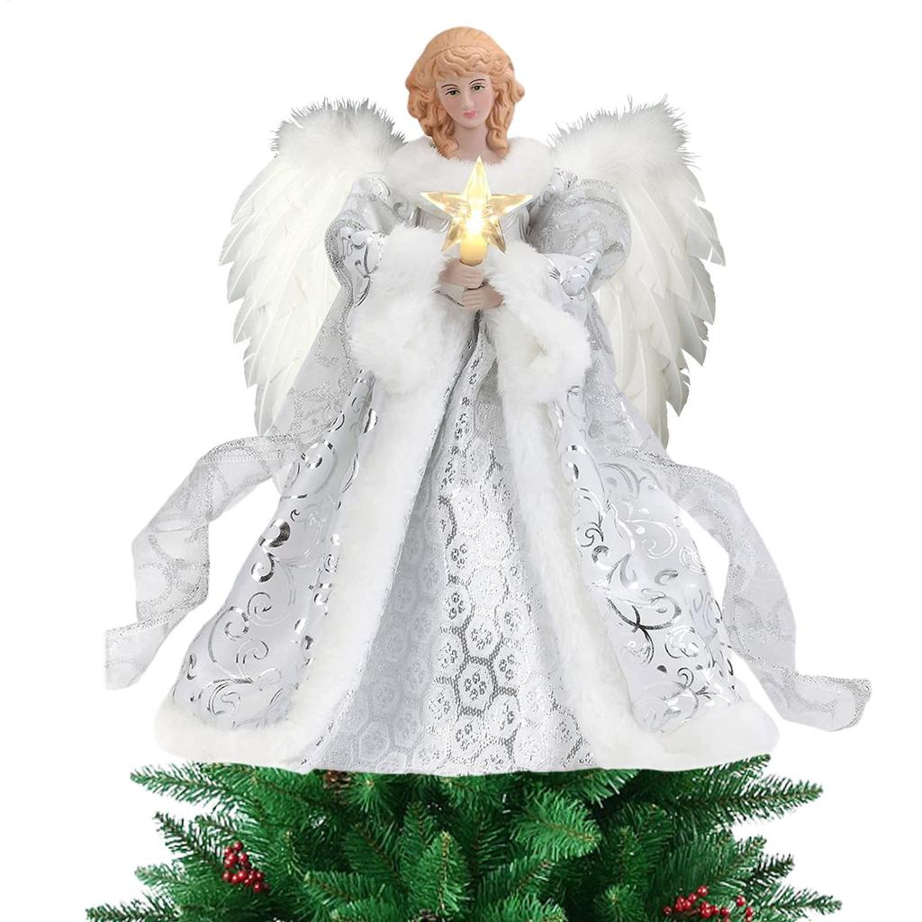 Christmas Angel Tree Topper Angel Pendant Tree Topper With Light Acrylic Angel Figurine Xmas Treetop Festival Party Ornament