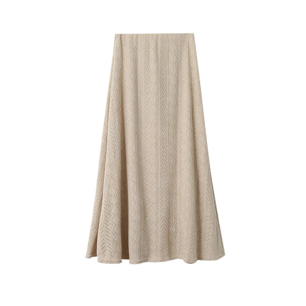 Koreanischer Stil Schwarzer texturierter High-Waist figurbetonter A-Linien-Strick-Midirock für Damen