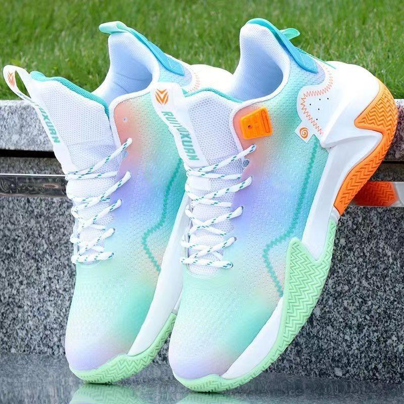 Basketball Shoes Spring and Autumn Color Matching High-top Fly-woven Mesh Youth Sports Shoes Thick-soled Rebound Men's Shoes