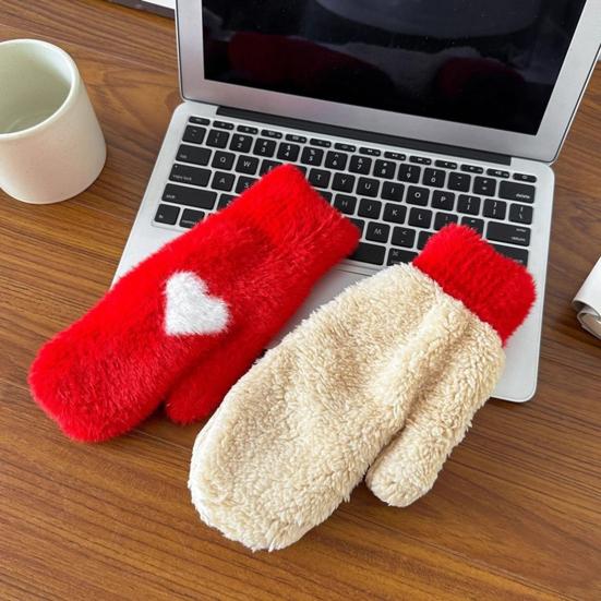 1 Pair Women Gloves Fingerless Red Heart Design Soft Fleece Lined Touchscreen Warm Mittens Valentine Day New Year Accessories