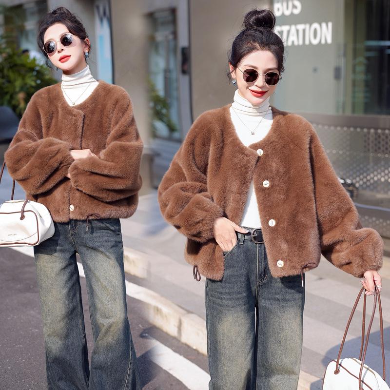 

Стильный кардиган из искусственной норки - Женское модное пальто свободного кроя на осень/зиму YF2510 L (120-130 jin) кофейный