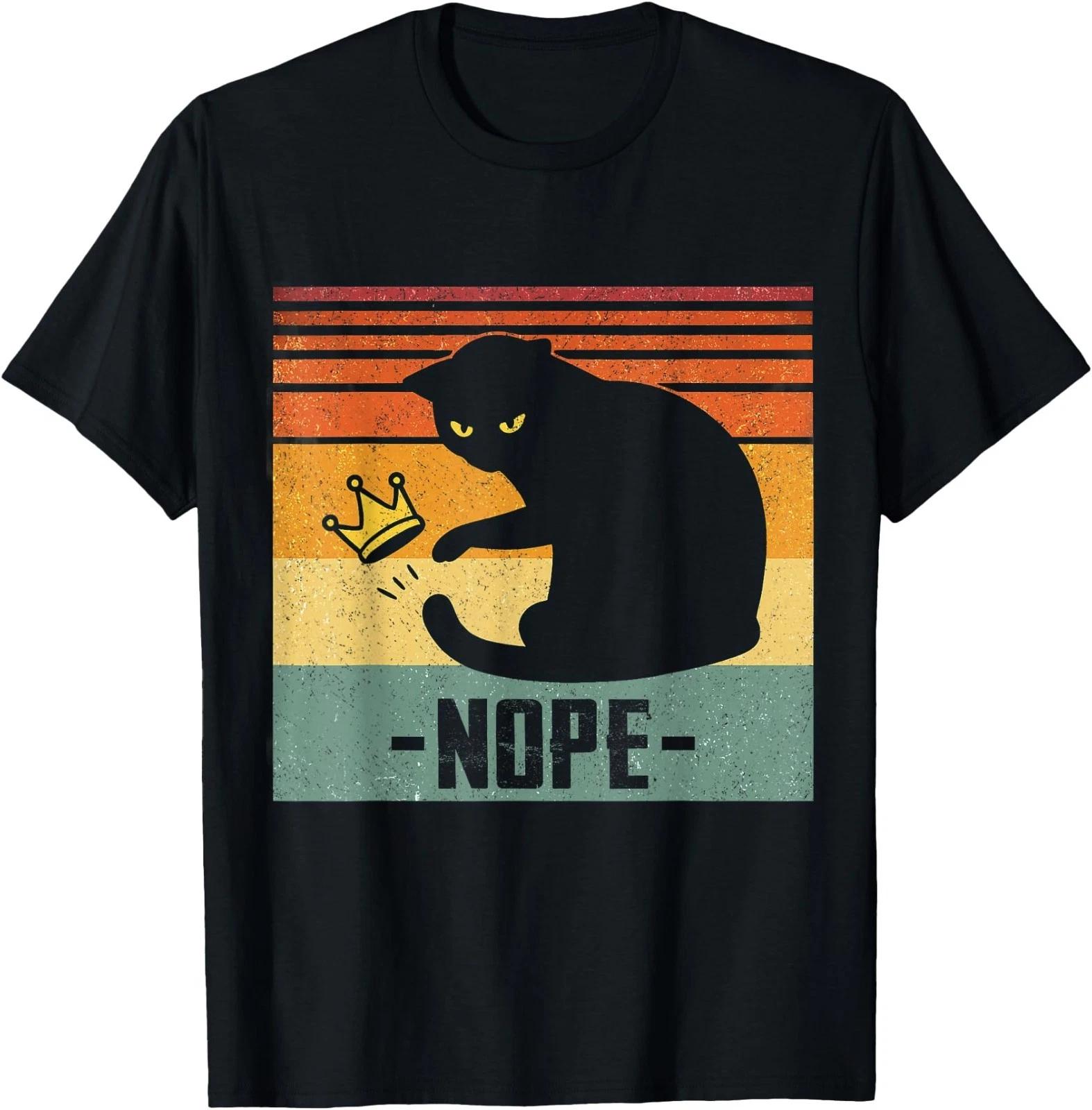 No Kings in America Black Cat Funny Cat Kicking Crown T-Shirt M