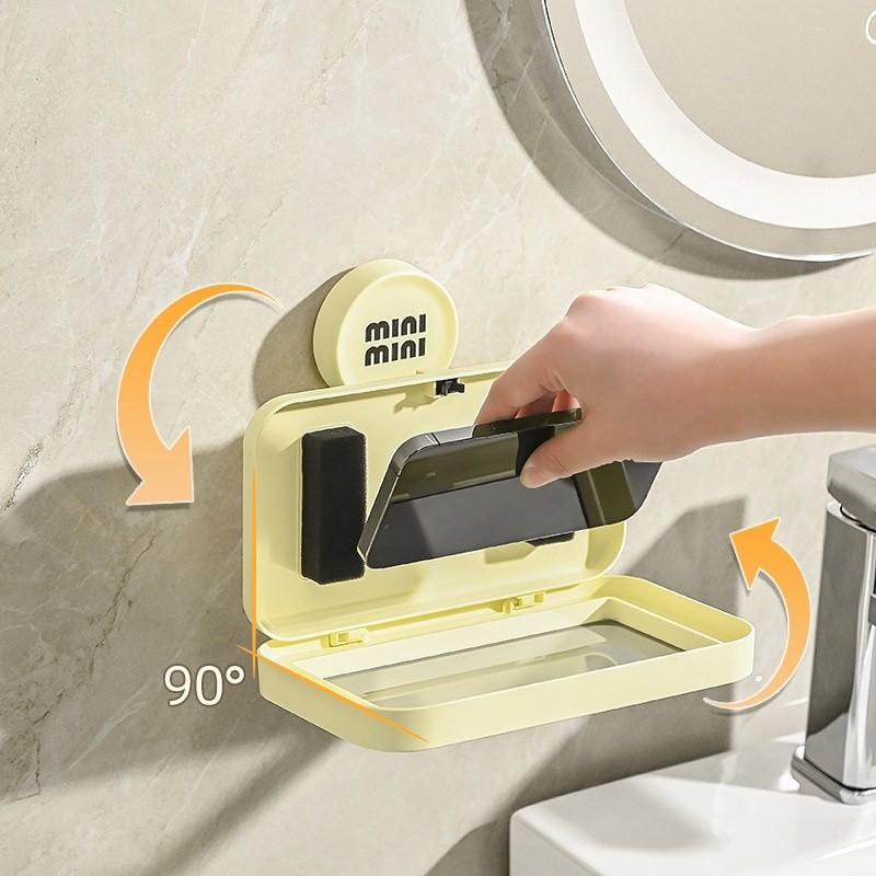 Mobile Phone Holder Suction Cup Waterproof Phone Box Bathroom Shower Phone Placement Box No Punching Rotatable Storage Box