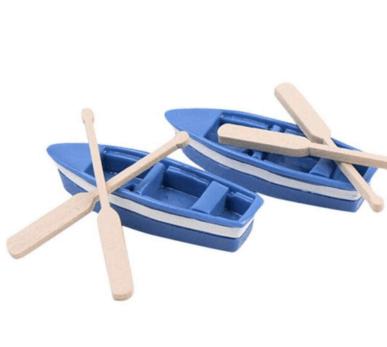 Blue Boat With Two Oars Doll House Resin Model Accessories Canoe Paddle Kids Doll Toy Fairy Garden Micro Landscape