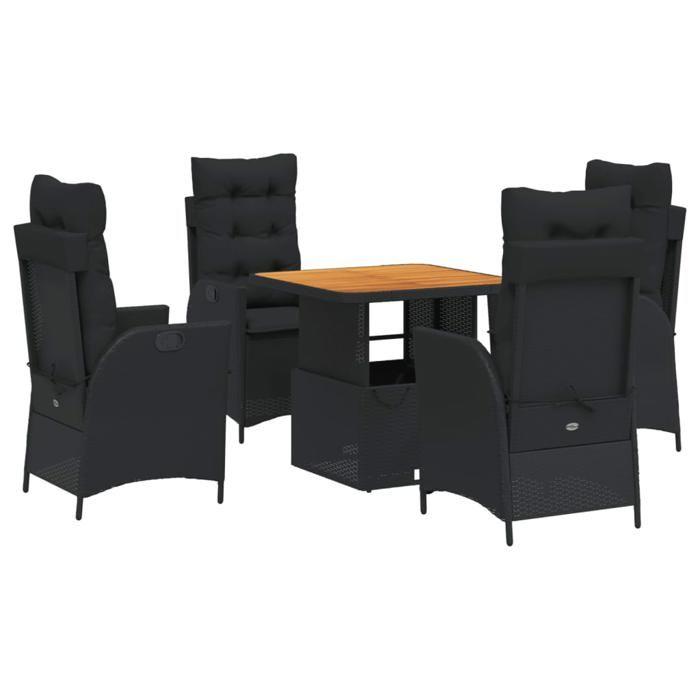 VidaXL Ensemble à Manger de Jardin avec Coussins 5pcs, Table de Terrasse, Meubles de Patio, Mobilier d'Extérieur, Noir 3277446
