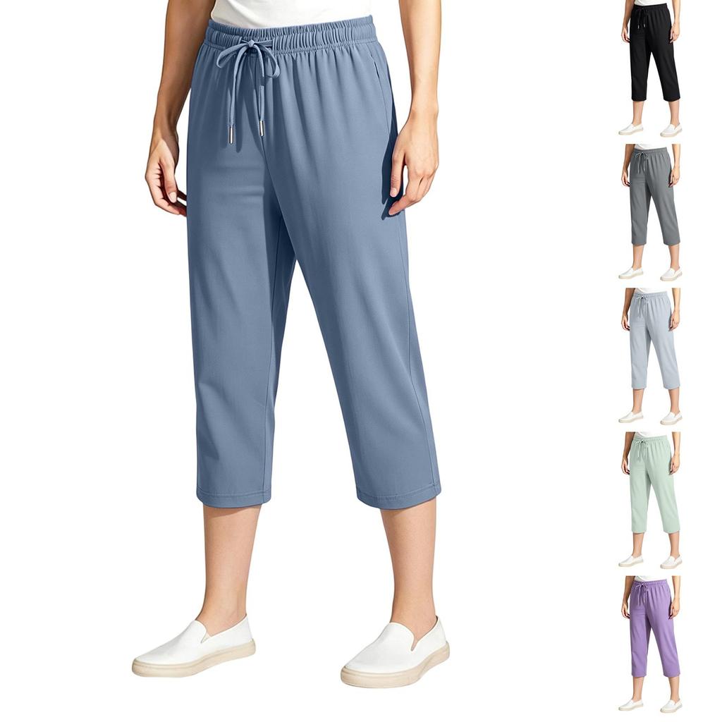Pantalones Capri de Seda Helada de Verano para Mujer Talla Grande Pierna Ancha Holgada Cintura Alta Ligeros Transpirables Tejido Suave Pantalones Cortos