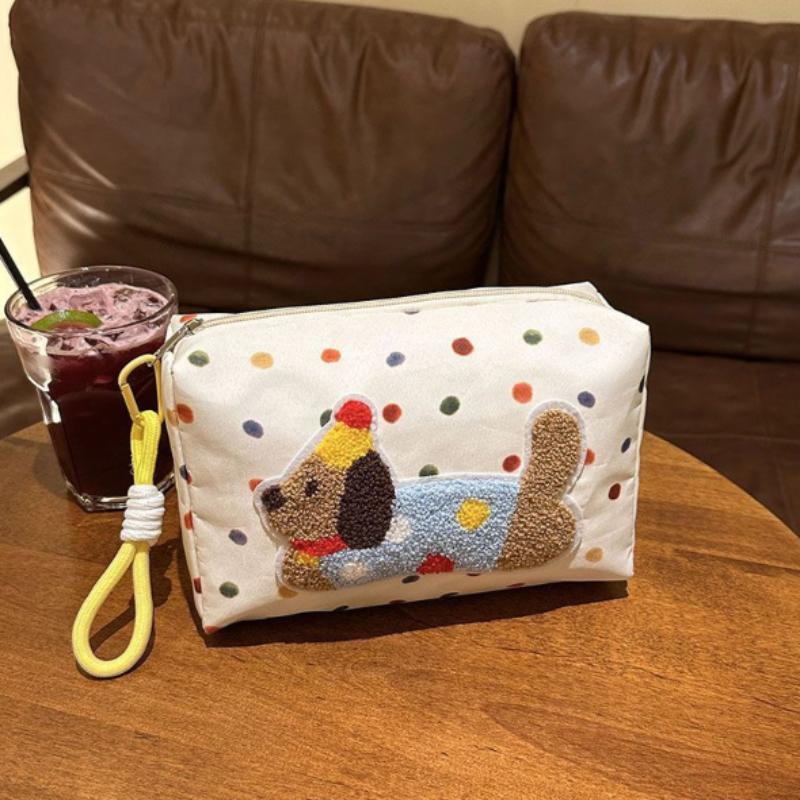 

Puppy Pattern Canvas Bag Eye-Catching Portable Makeup Storage Pouch Travel Makeup Organizer Cute Dachshund Cosmetic Bag 1PCS