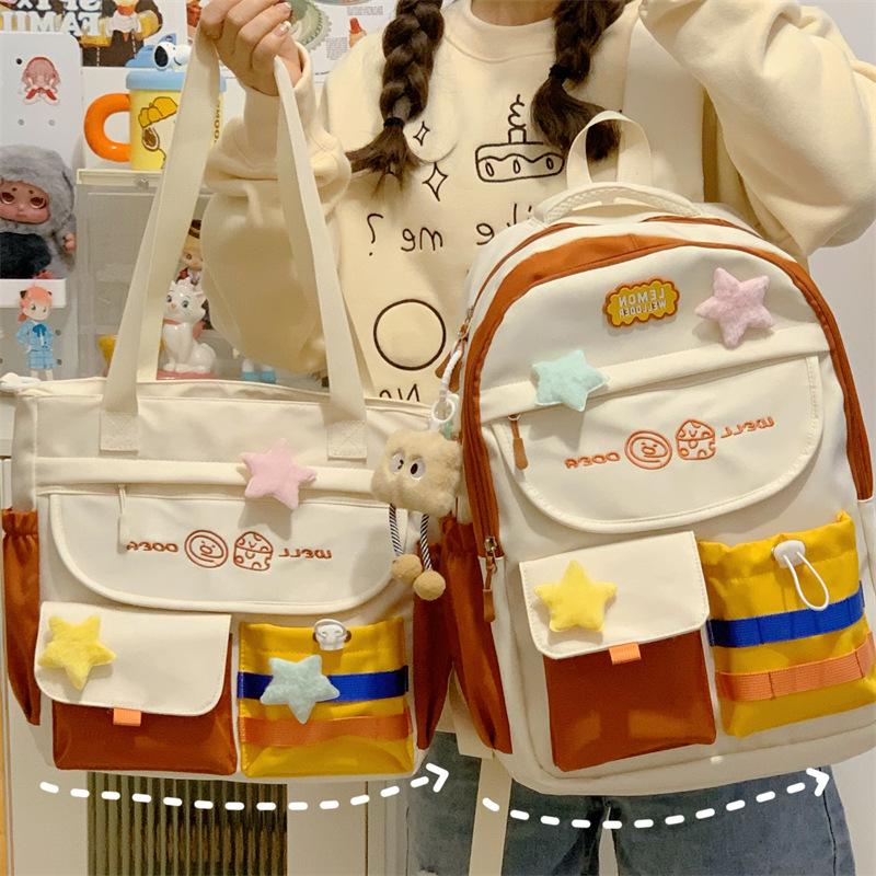 Schoolbag Japanese ins Sweet Wind School Bag Female Junior High School Student Fashion Color Matching Backpack Student Shoulder Bag High School