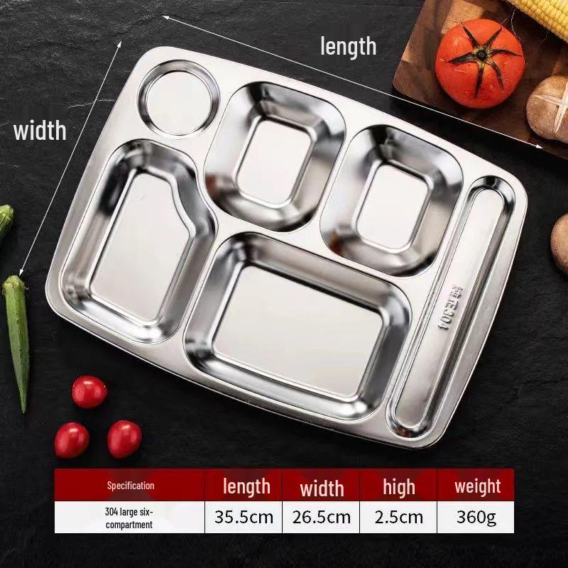 304 Stainless Steel Compartment Meal Tray for Kindergarten Students, Adults, and Canteens
