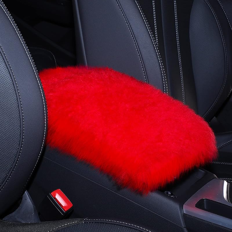 Frienda Furry Armrest Cover Auto Center Console Cover Car Soft Console Pad, Real Sheepskin Wool Soft Fluffy Auto Center Armrest Pad For Most Car