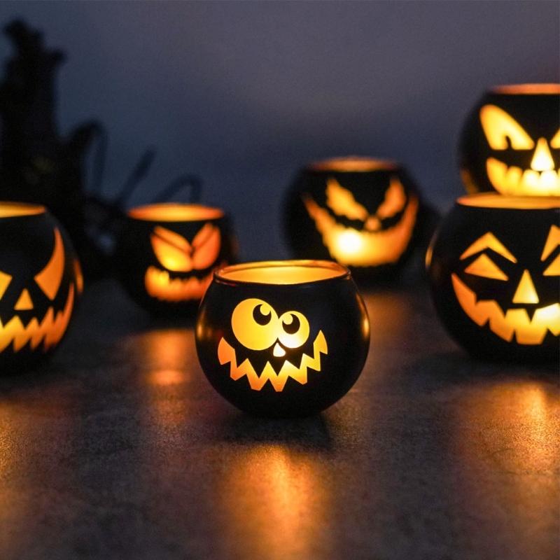 Halloween Candle Holders Tealight Votive Candle Holders with Grimaces,Pumpkin Lanterns Decorative Halloween Centerpieces