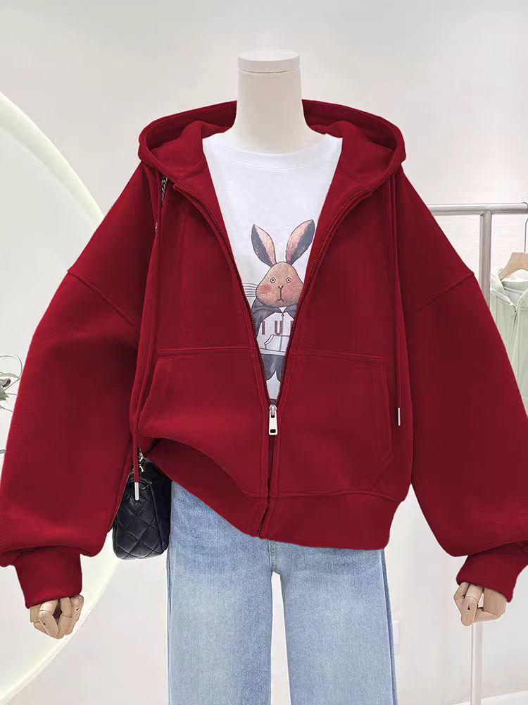 Spring/Autumn Korean Oversized Velvet Hoodie Cardigan - Stylish Zipper Sweatshirt