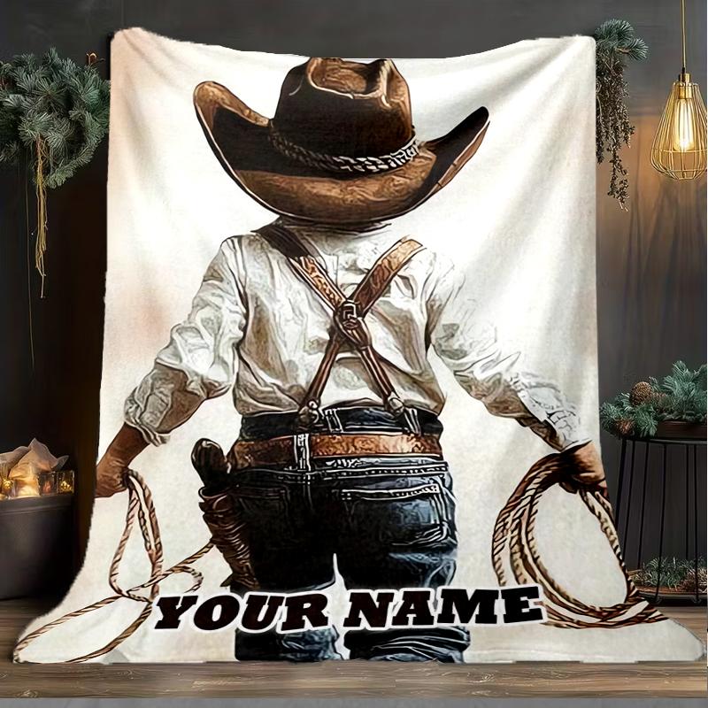 1PC Custom Name Cowboy Dreams Outdooor Flannel Blankets Throw Blanket All-Season Throw Gift Bedspread for Couch, Bed, Camping Holiday Birthda
