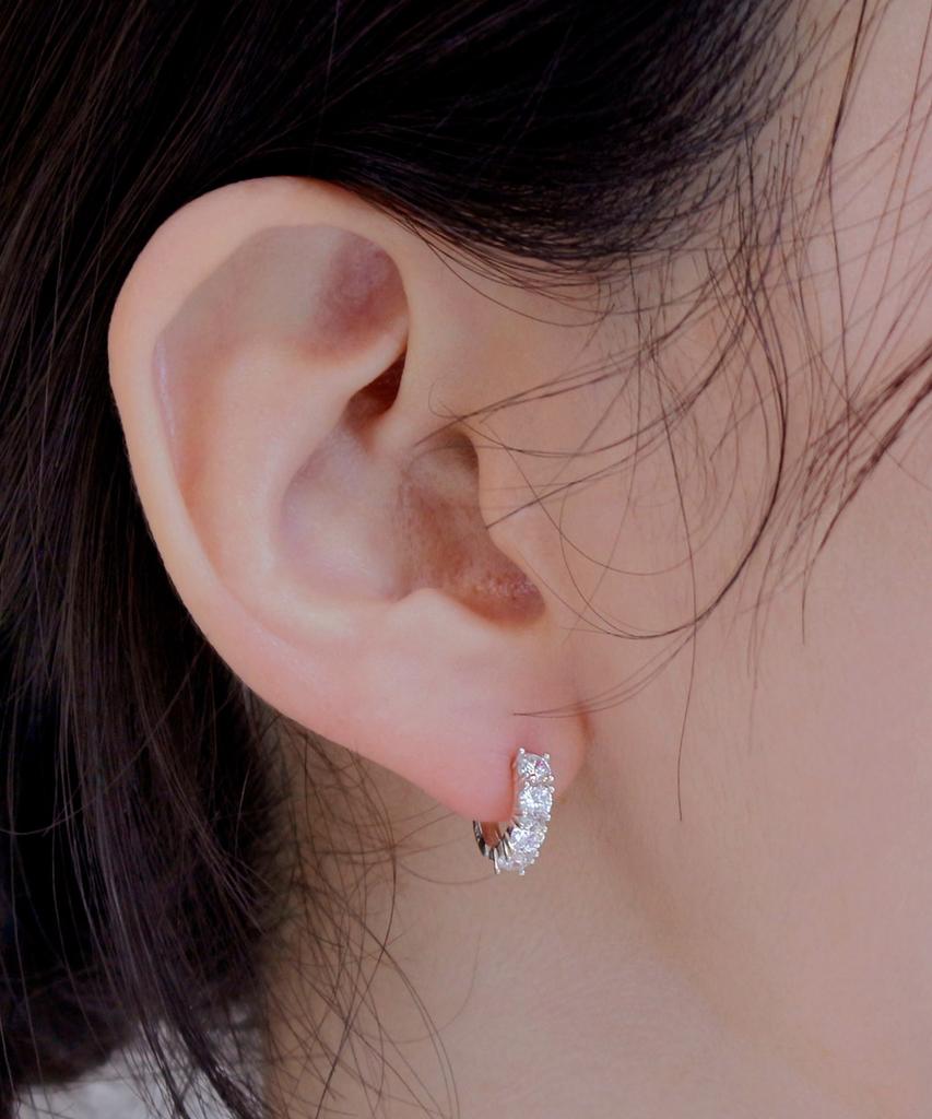 47Bag 925 Silver Tennis One-Touch Cubic Ring Earrings