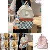 Simplified Checkered Letter Pattern Student Backpack With Plush Pendant For Middle School Students
