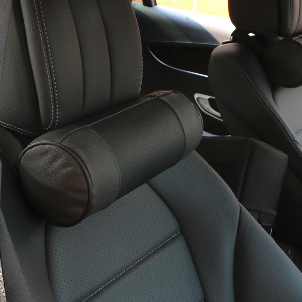 Memory Foam Auto-Nackenkissen/Echtes Leder Auto Cervical Round Roll Bürostuhl Bolster Kopfstütze unterstützt Kissenpolster