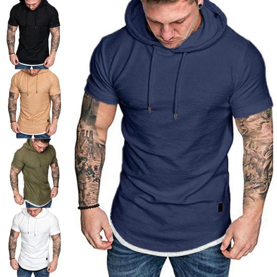 Men Shirt Hooded Short Sleeve Slim Design Male Casual Fashion Sports Shirt for Dating