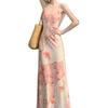 Pink floral suspender dress female summer dopamine beautiful Yunnan tourism seaside vacation beach fishtail dress