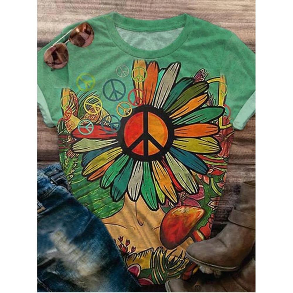 Tricou pentru femei, cu flori frumoase, imprimat 3D, tricou cu mânecă scurtă, topuri, imprimeuri 3D, cămașă cu gâtul în formă de O, îmbrăcăminte casual de vară pentru femei.