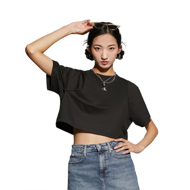 Calvin Klein Letter Print Cool Sun Protection Quick-Dry Loose Short Sleeve T-Shirt Women Tops Space-Black J222366BEH