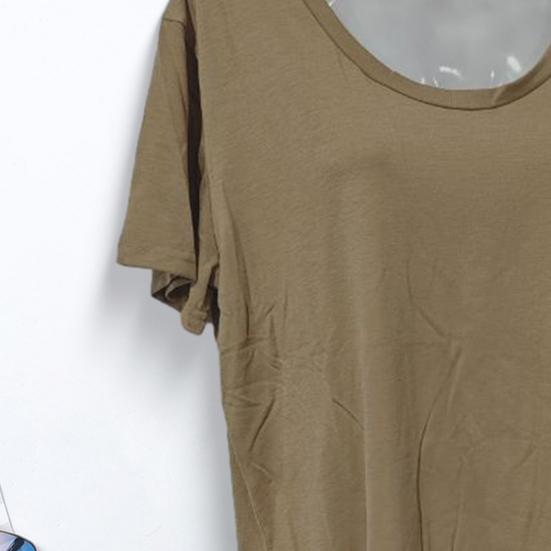 Tricou de damă cu gât rotund, mânecă scurtă, buzunar aplicat, culoare uni, croială lejeră, subțire, pulover, pentru purtare zilnică