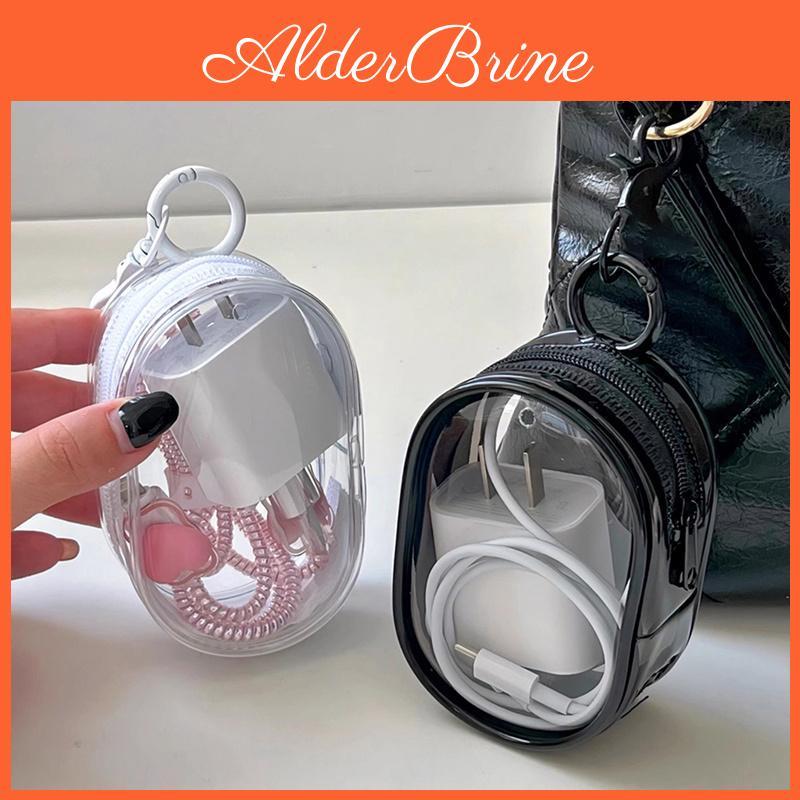 New Black Round Transparent Pvc Cosmetic Bags Jewelry Organizer Portable Data Cable Earphone Coin Charger Storage Pouches