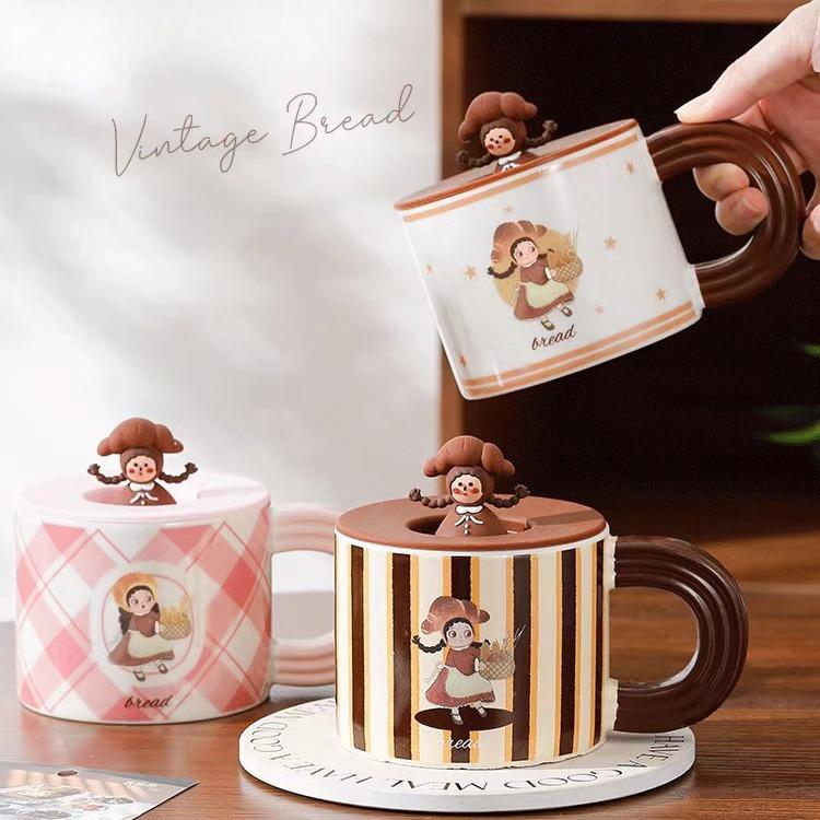 

Творческий ретро-хлеб, керамическая кружка для девочки, сувенир на женский день, высокая кружка для воды, кофейная кружка, сердечко для девочки 400ML