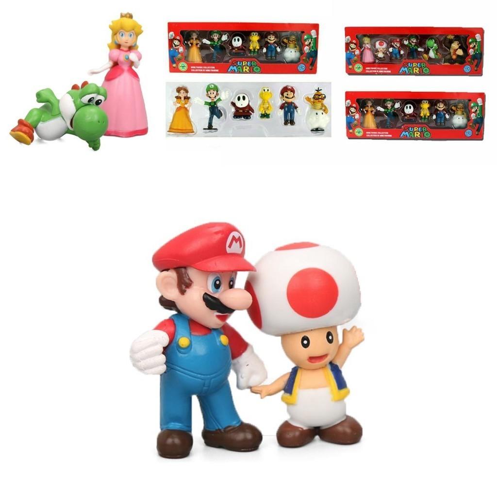 Sechsteiliges Super Mario Bros Actionfiguren-Spielzeugset mit Luigi, Yoshi und Pilz-Sammelfiguren für Kinder