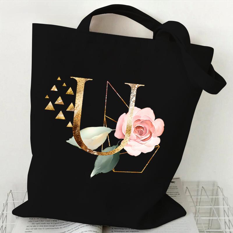 Print Canvas Bag Women's Shoulder Bag Fashion Floral Letter Ladies Hand Bags Alphabet Tote Bag