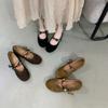 Fashion Retro Faux Suede Ballet Flats Women Luxury Gemstone Metal Rivet Decoration Designer Shoes Cozy Round Toe Shallow Mary Jane Shoes