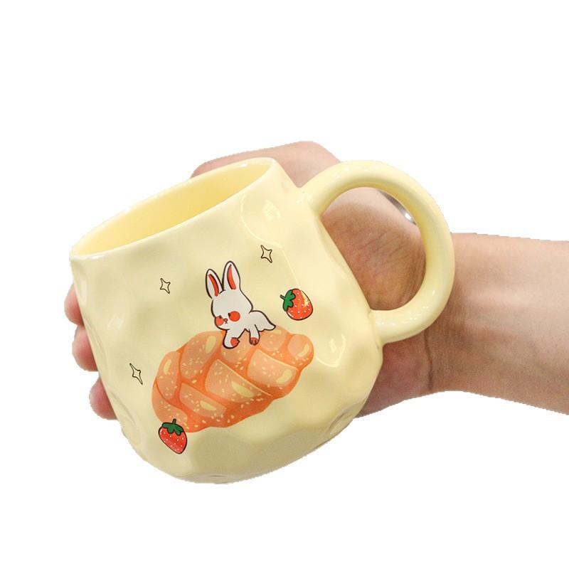 Cute Cup Ceramic Cup with Lid Spoon Nordic Cream Style Girls Coffee Breakfast Cup Bread Mug