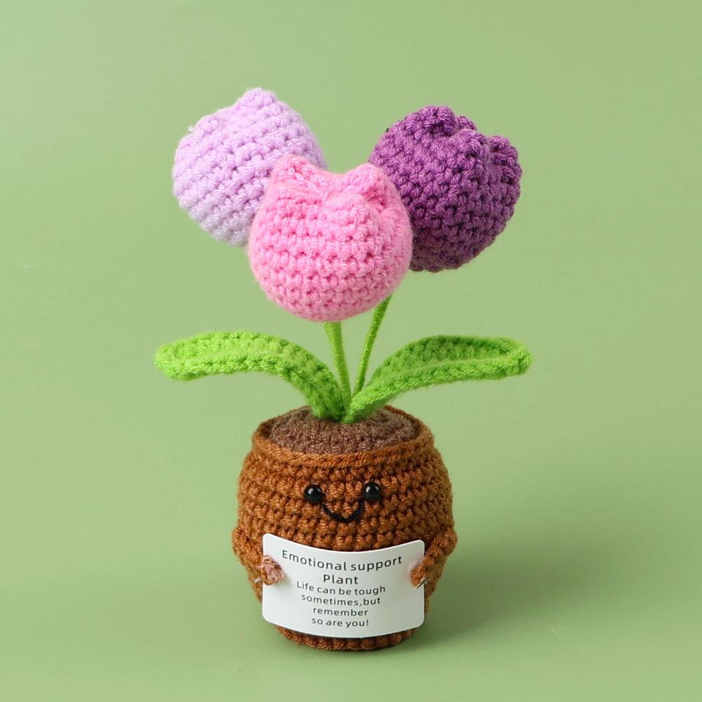Lovely Heart-shaped Crochet Potted Mini Handwoven Plant Desk Bookshelf Decor Knitting Flowers Gift