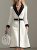 New Spring Fashion French Style High-End Chic Black and White Color Block High Waist Slimming 7/8 Sleeve Dress