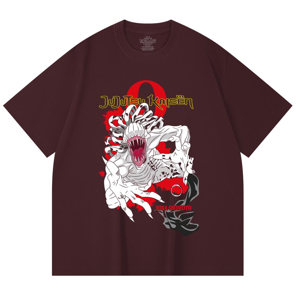 

230 Gsm 100% Cotton Jujutsu Kaisen V64 Rika Print Unisex Heavy Cotton T Shirt 2XL вина червоного кольору