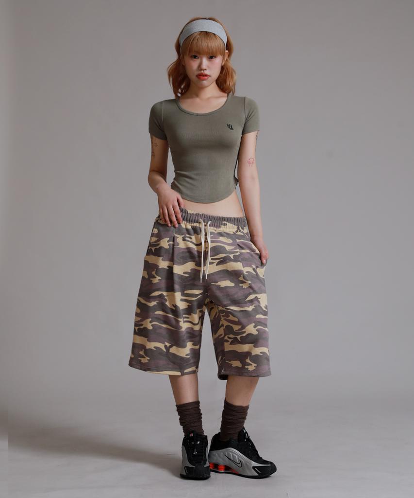 LIKE THE MOST U-Neck Round Cut Half T-Shirt_Khaki