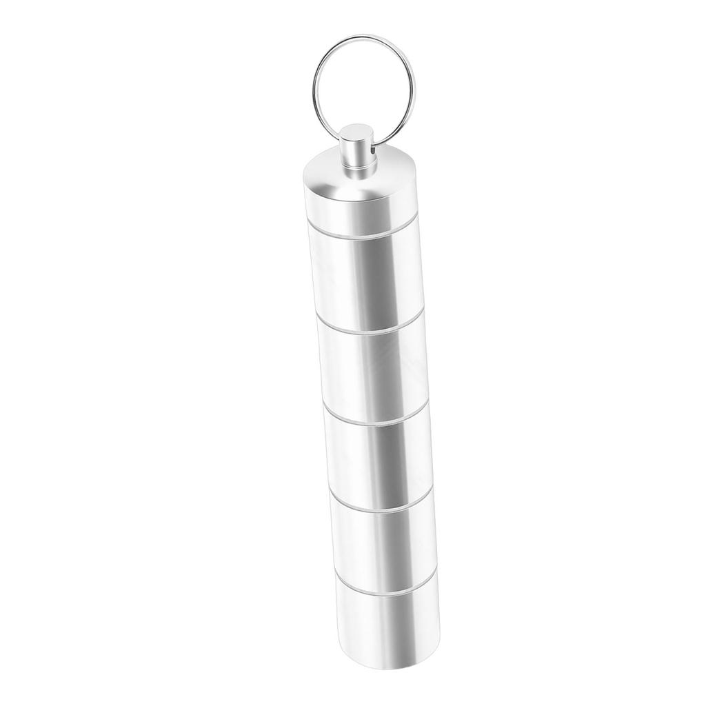 6 Fächer Mini-Tabletten-Etui Aluminiumlegierung Wasserdicht Tragbare Tablettenbox Spender 25x140mm