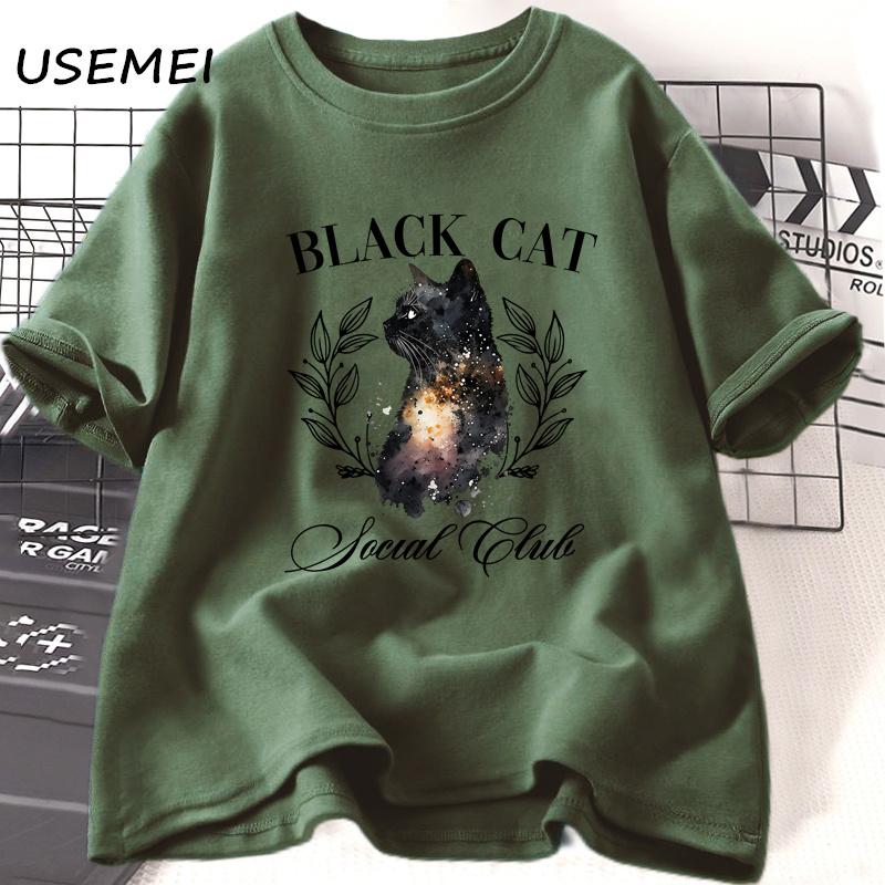 

Spooky Season Black Cat T Shirt Halloween Spooky Goth Fall Graphic T Shirts Women Men Cotton Short Sleeve Tshirt Womens 4XL