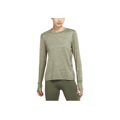 Dri-Fit Logo-Print Schnelltrocknend Umweltfreundlich Reflektierend Rundhals Langarm Lauf-T-Shirt Damen Oberteile Olivgrün CU3278-222