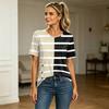 Women's Short Sleeve T Shirt Geometric Print Button Detail Round Neck Casual Top Lightweight Soft Fabric Blouse